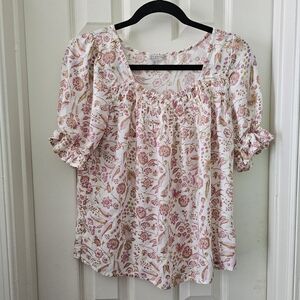 Lucky Brand Pink Smocked Puff Sleeve Blouse